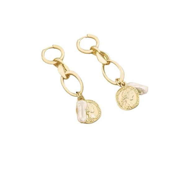 Ettika Gold Coin and Pearl Drop Earrings - Picture 1 of 6